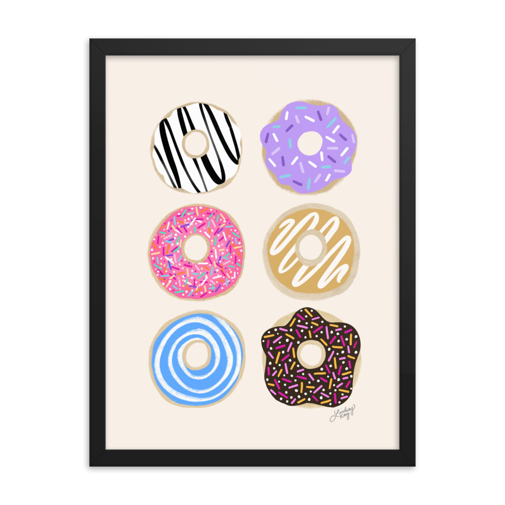 Ilustración colorida de donas - Lámina mate enmarcada