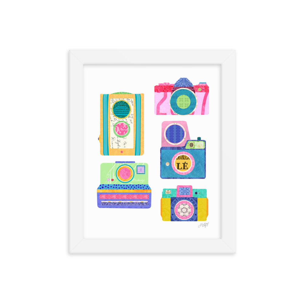 Colorful Cameras Collage - Framed Matte Print - Lindsey Kay Collective