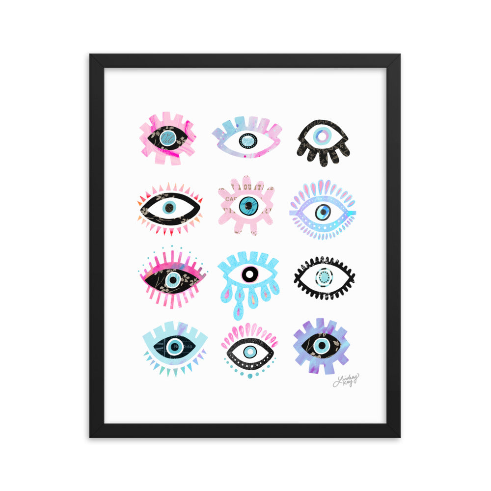 Illustration des yeux maléfiques brillants - Impression mate encadrée