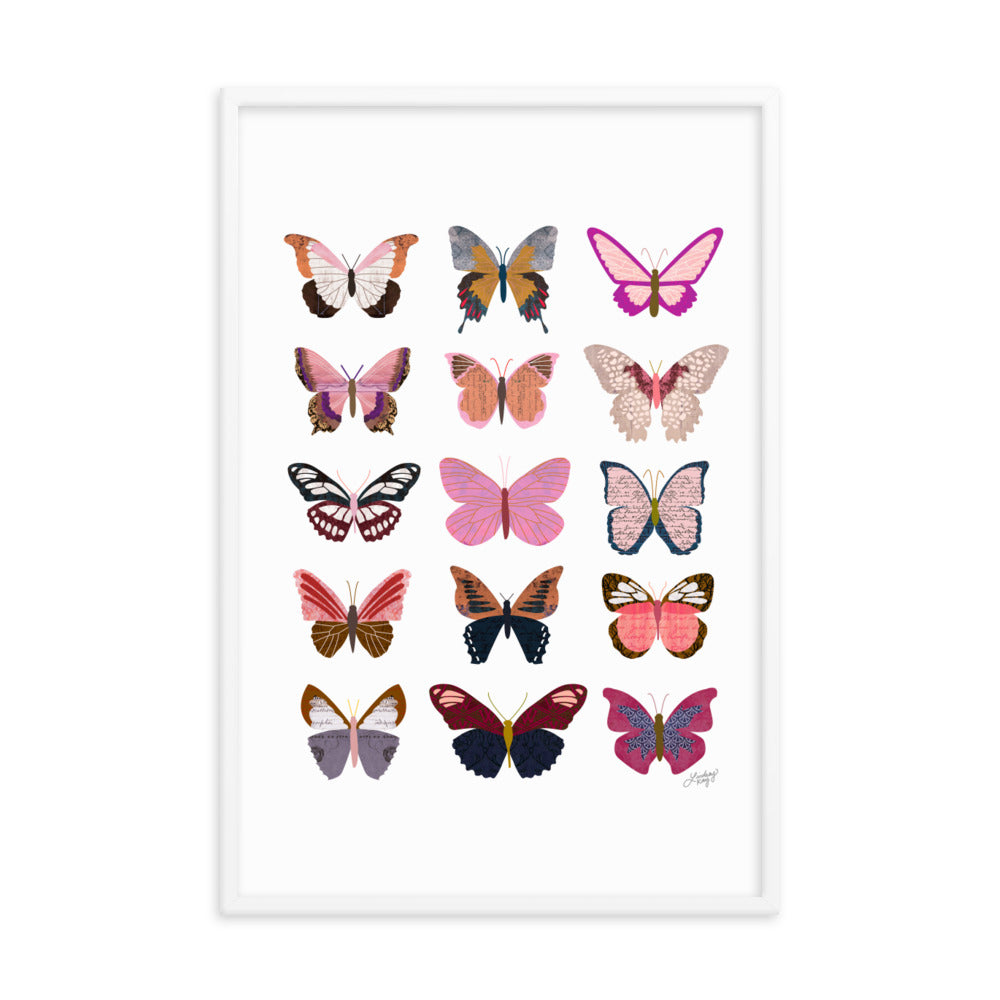 Collage de papillons roses - Impression mate encadrée
