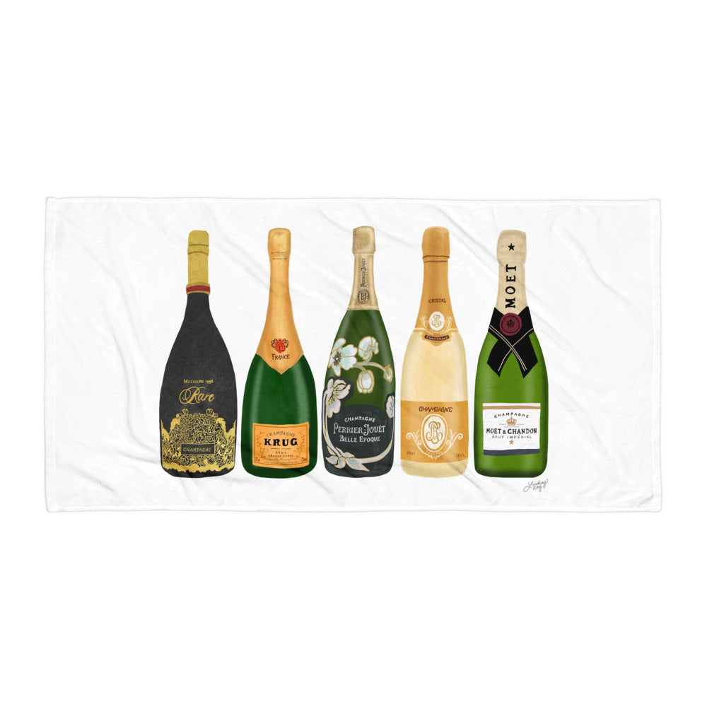 Champagne Bottles Illustration - Beach Towel