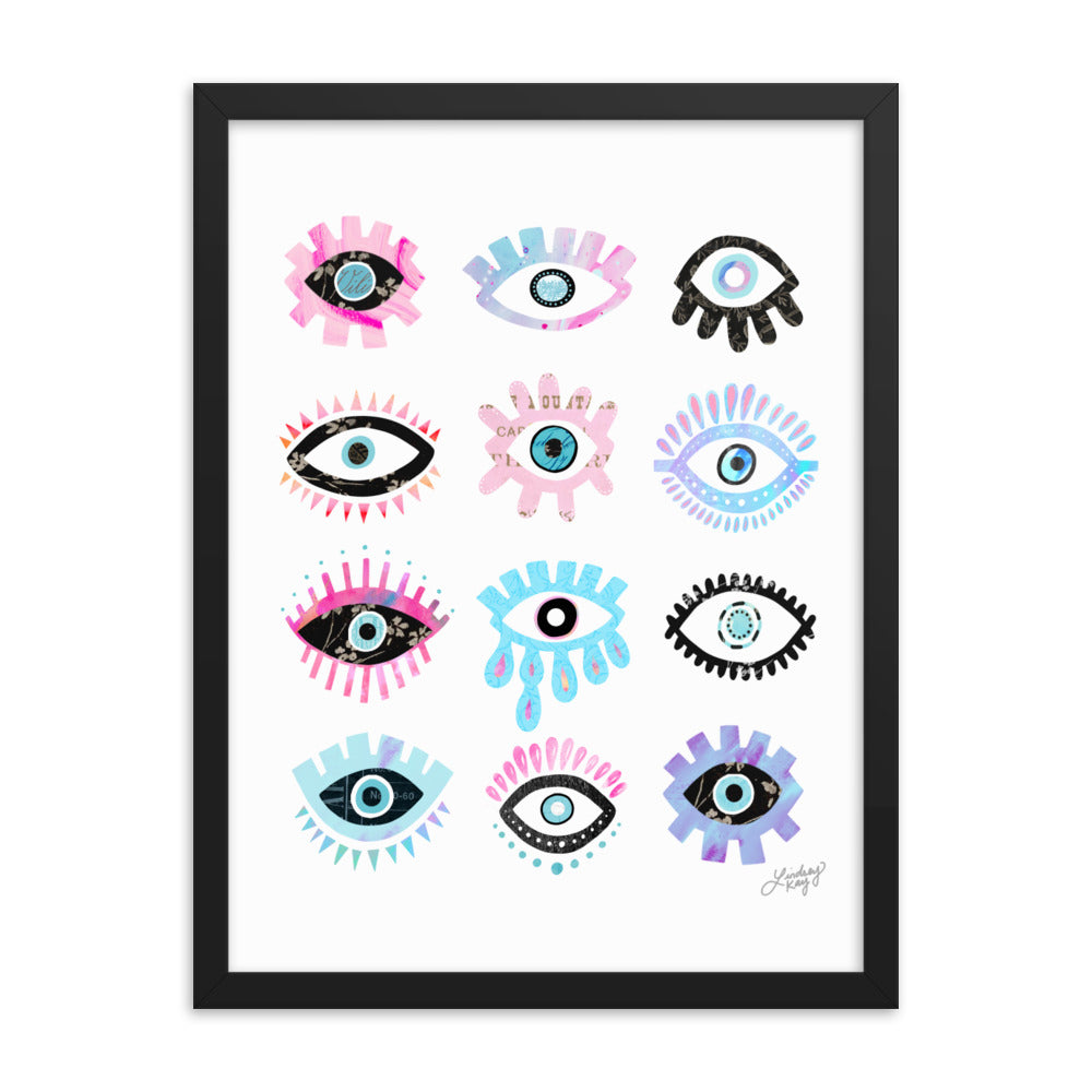 Bright Evil Eyes Illustration - Framed Matte Print