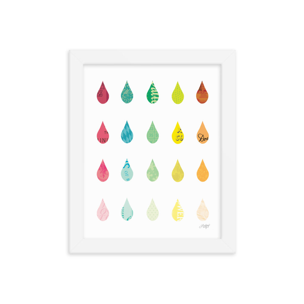 Collage de gotas de lluvia - Impresión mate enmarcada