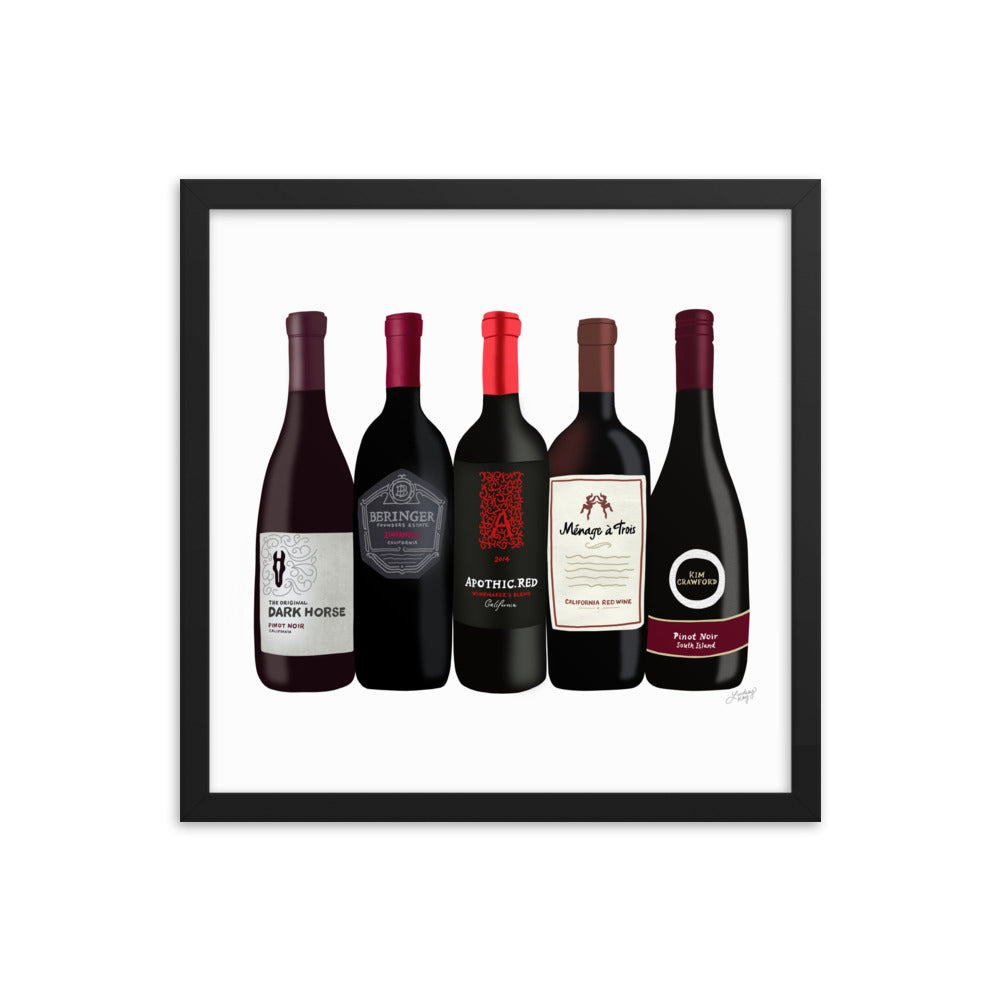 Red Wine Bottles Illustration - Framed Matte Print - Lindsey Kay Collective