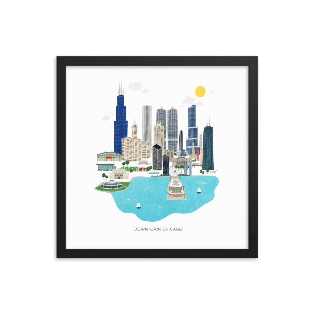 Downtown Chicago Skyline Illustration - Framed Matte Print - Lindsey Kay Collective