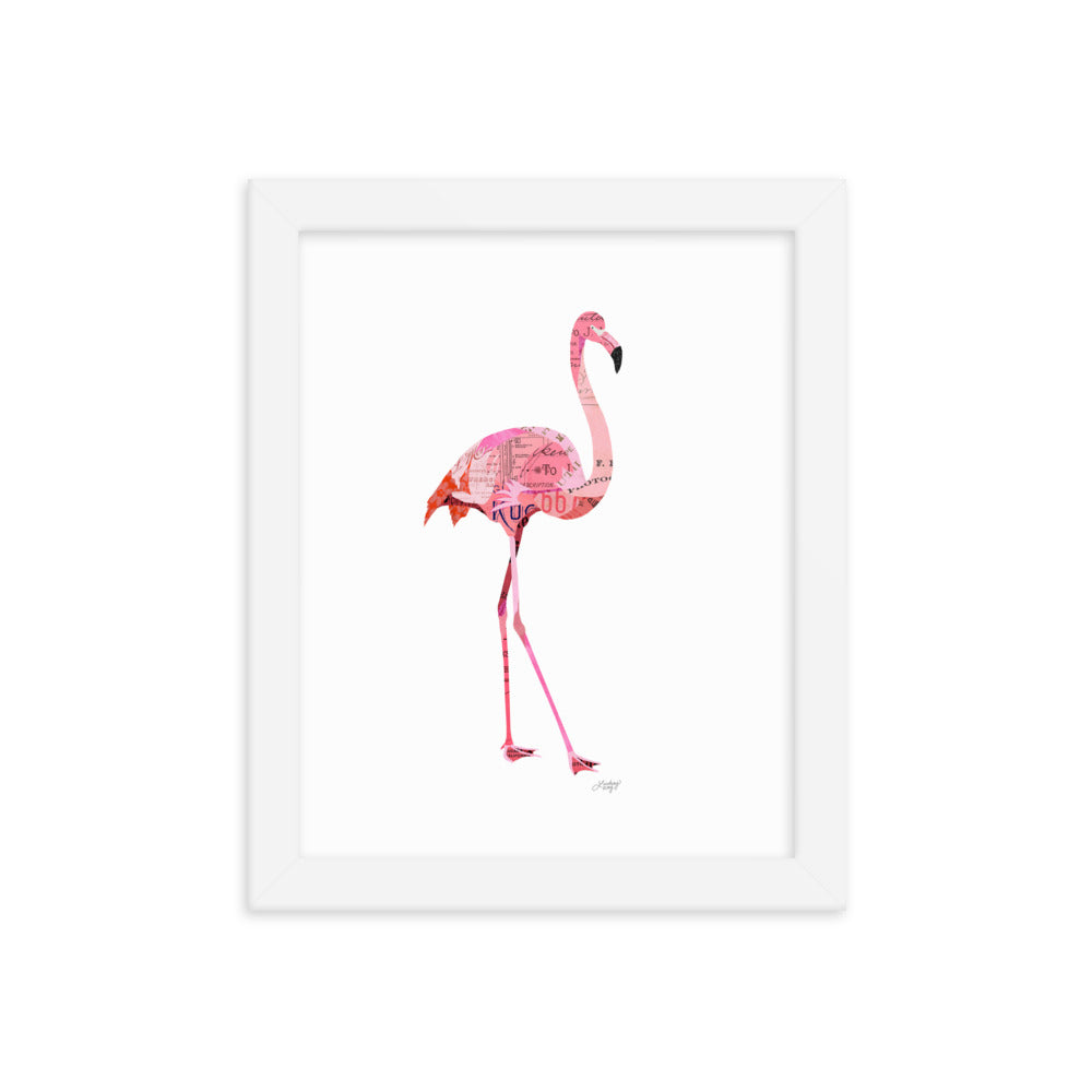 Flamingo Collage - Impression mate encadrée