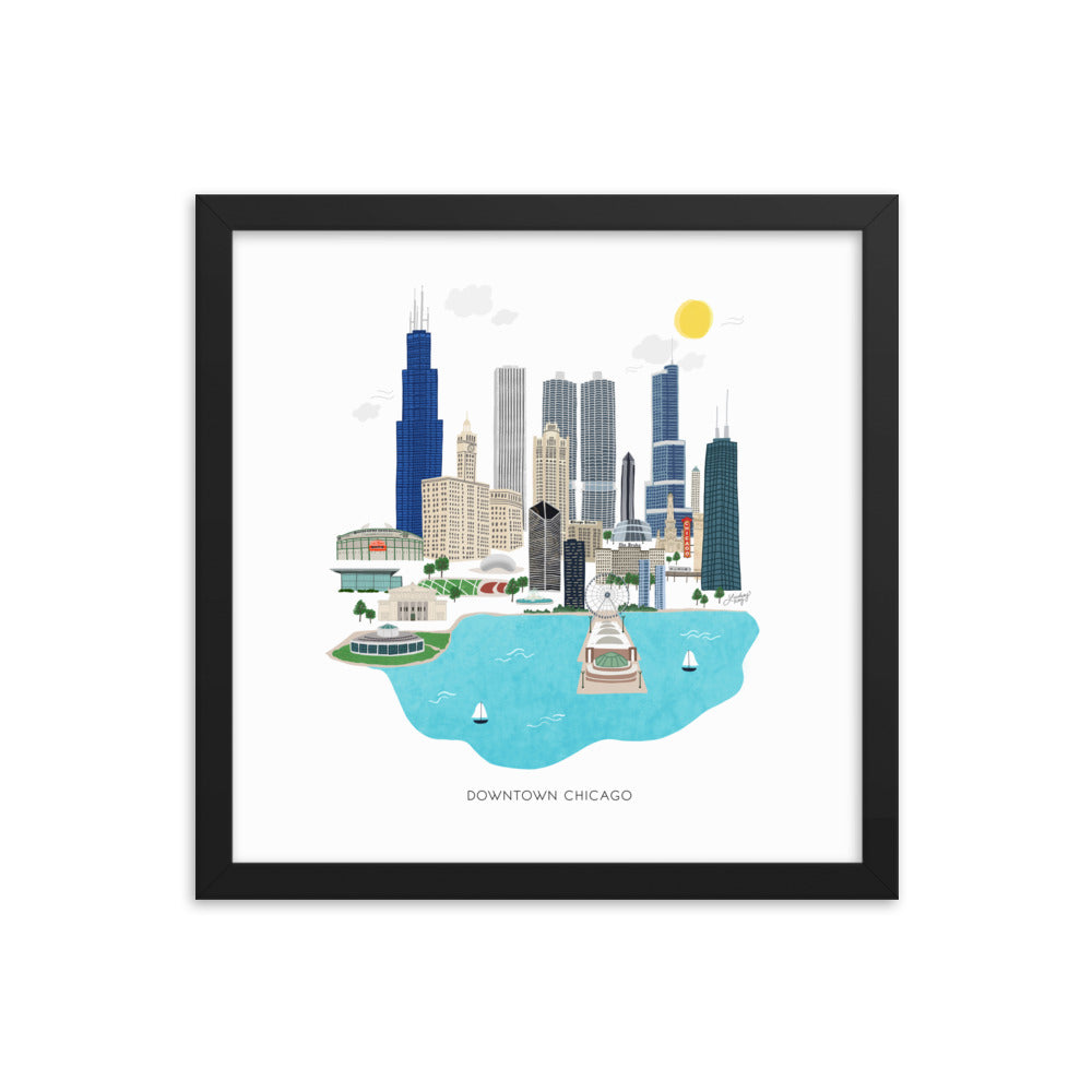 Downtown Chicago Skyline Illustration - Framed Matte Print - Lindsey Kay Collective