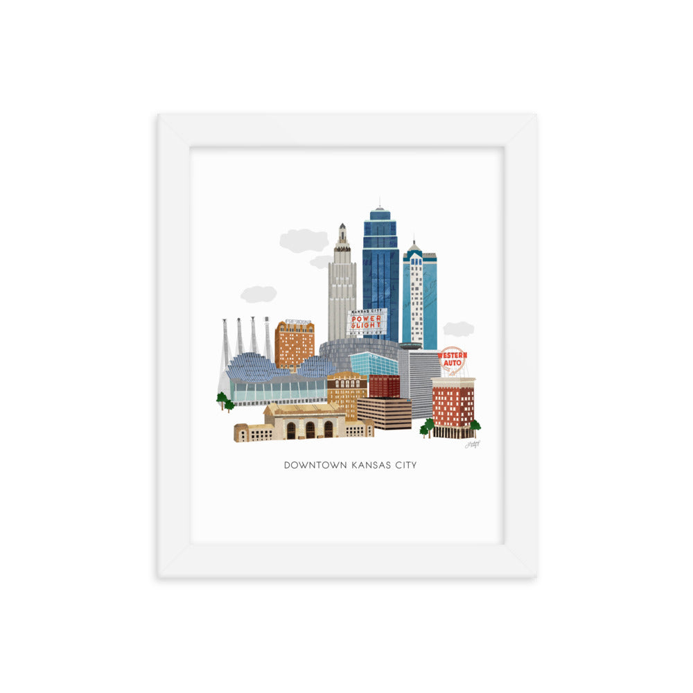 Downtown Kansas City Skyline Illustration - Framed Matte Print - Lindsey Kay Collective