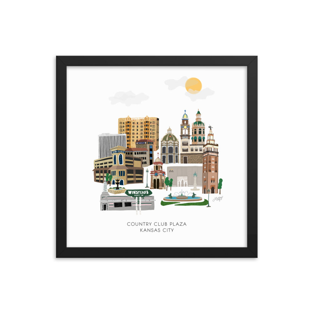 Kansas City Plaza Skyline Illustration - Framed Matte Print - Lindsey Kay Collective