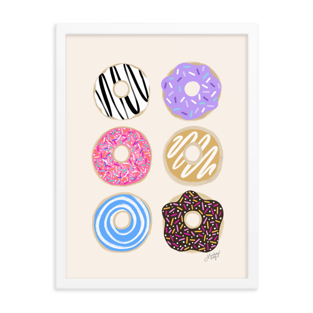 Ilustración colorida de donas - Lámina mate enmarcada