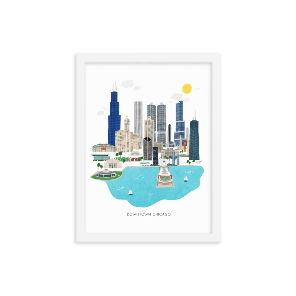 Downtown Chicago Skyline Illustration - Framed Matte Print - Lindsey Kay Collective