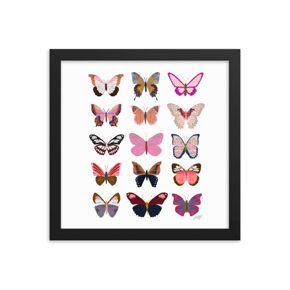 Pink Butterflies Collage - Framed Matte Print