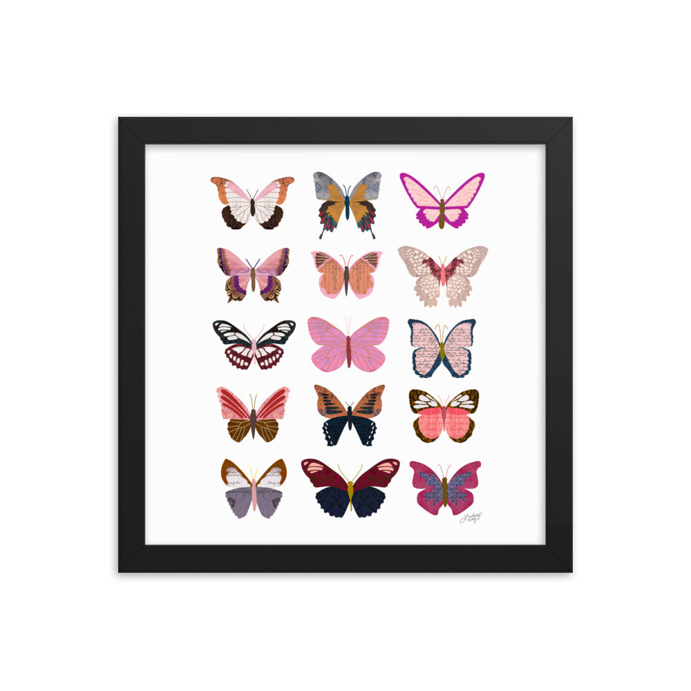 Pink Butterflies Illustration Collage - Framed Matte Print - Lindsey Kay Collective