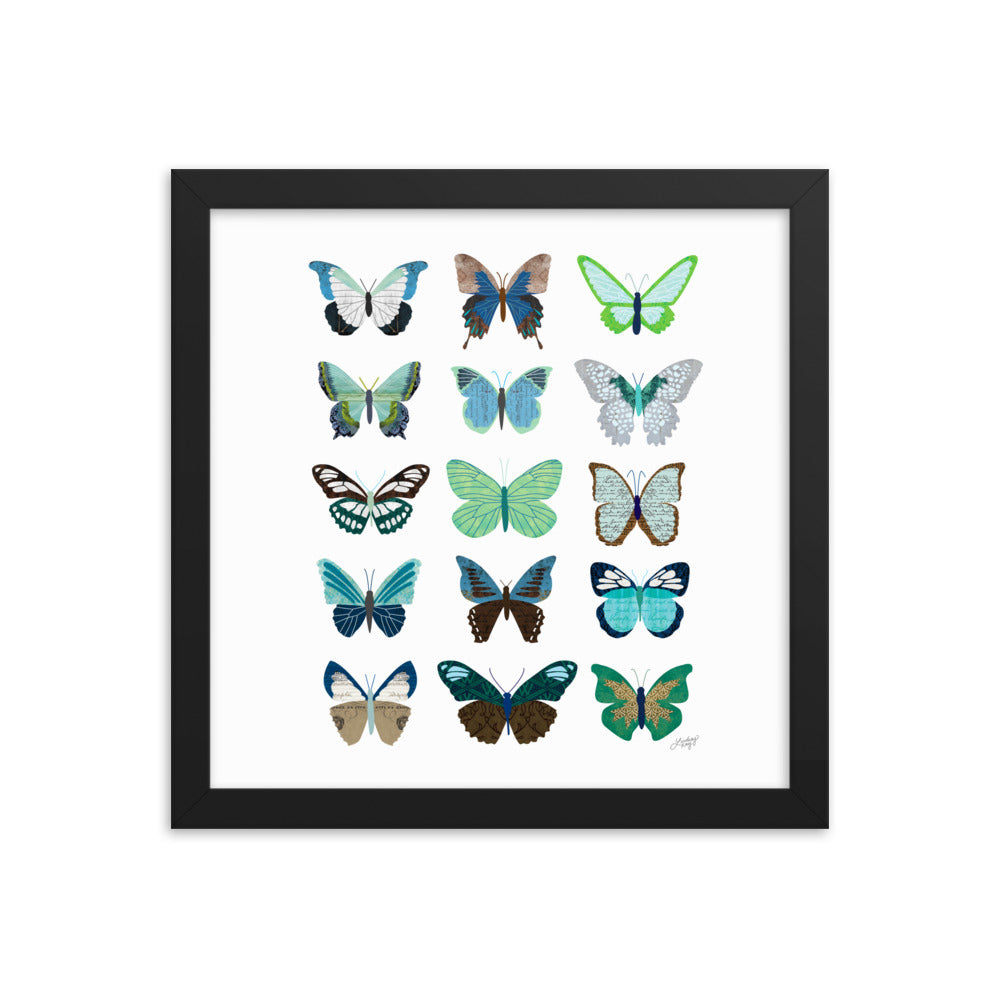 Green and Blue Butterflies Collage - Framed Matte Print