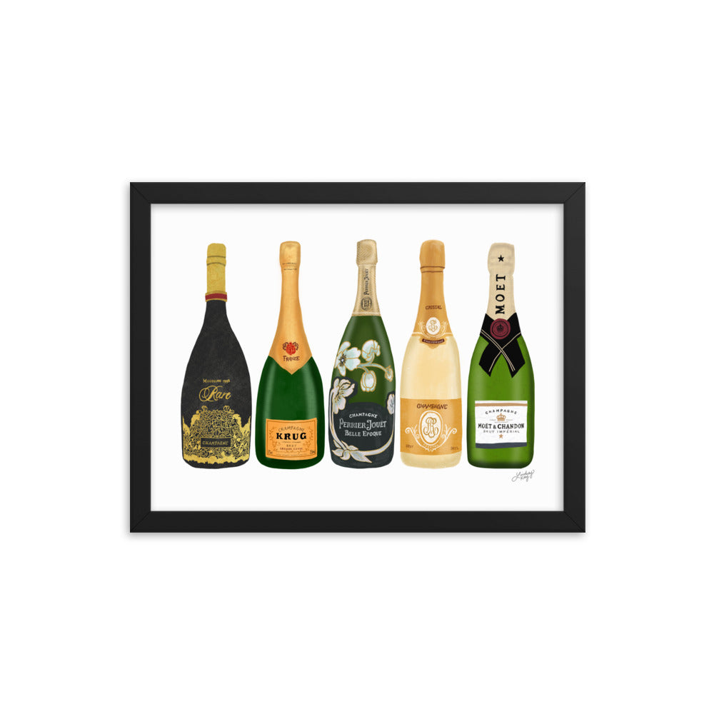 Champagne Bottles Illustration - Framed Matte Print - Lindsey Kay Collective