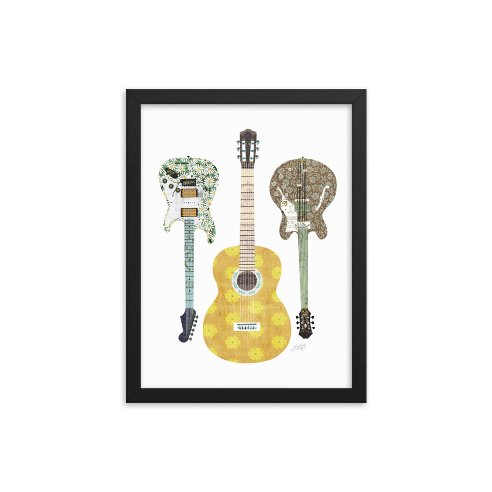 Retro Guitars Collage Illustration - Framed Matte Print - Lindsey Kay Collective