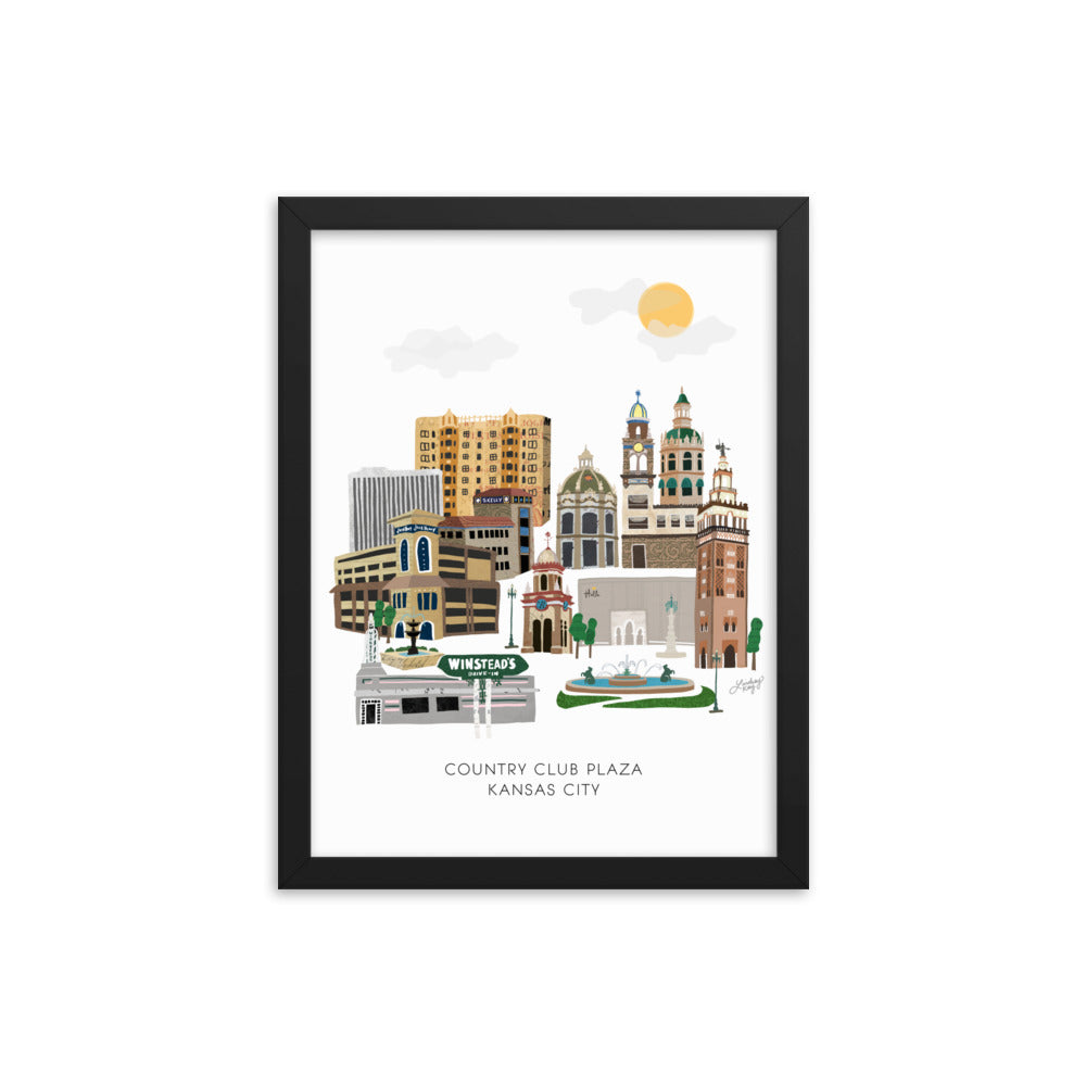 Kansas City Plaza Skyline Illustration - Framed Matte Print - Lindsey Kay Collective