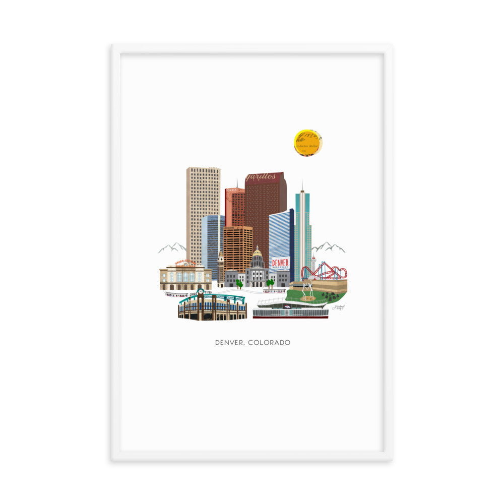 Ilustración del centro de Denver - Impresión mate enmarcada