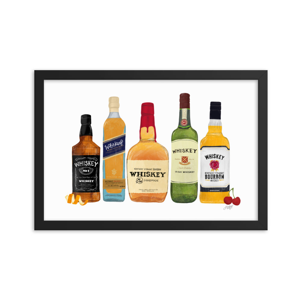 Whiskey Bottlees - Framed Matte Print - Lindsey Kay Collective