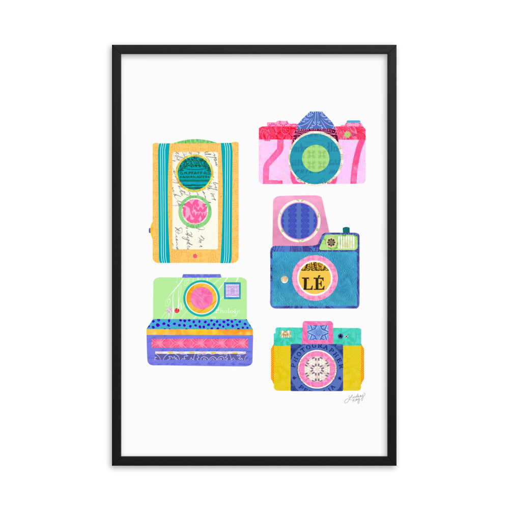Colorful Cameras Collage - Framed Matte Print - Lindsey Kay Collective