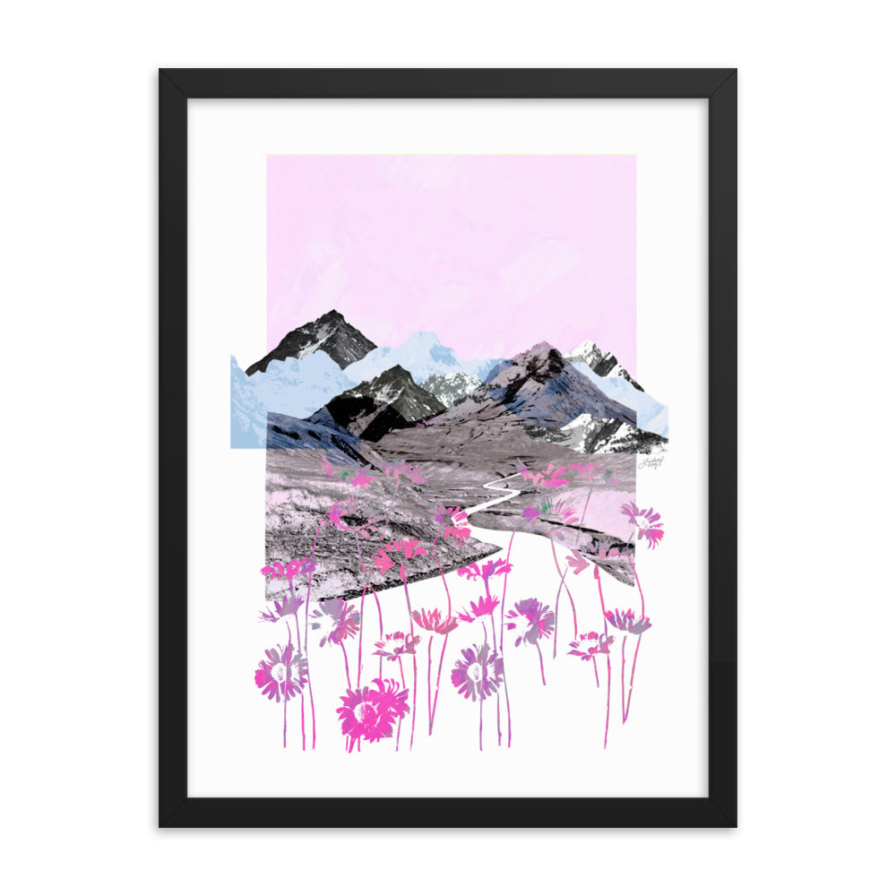 Daisy Mountain Collage (Pink Palette) -  Framed Matte Print