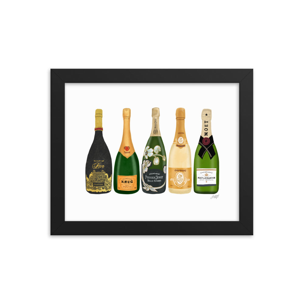 Champagne Bottles Illustration - Framed Matte Print - Lindsey Kay Collective