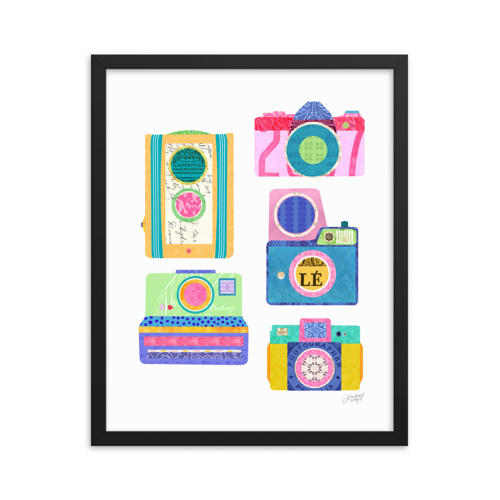 Colorful Cameras Collage - Framed Matte Print - Lindsey Kay Collective