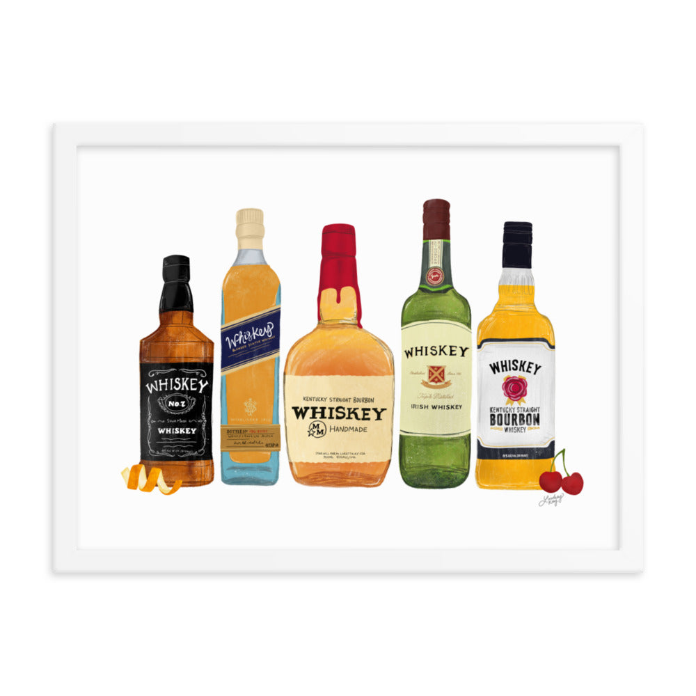Whiskey Bottlees - Framed Matte Print - Lindsey Kay Collective