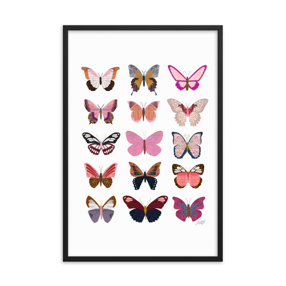 Collage de papillons roses - Impression mate encadrée