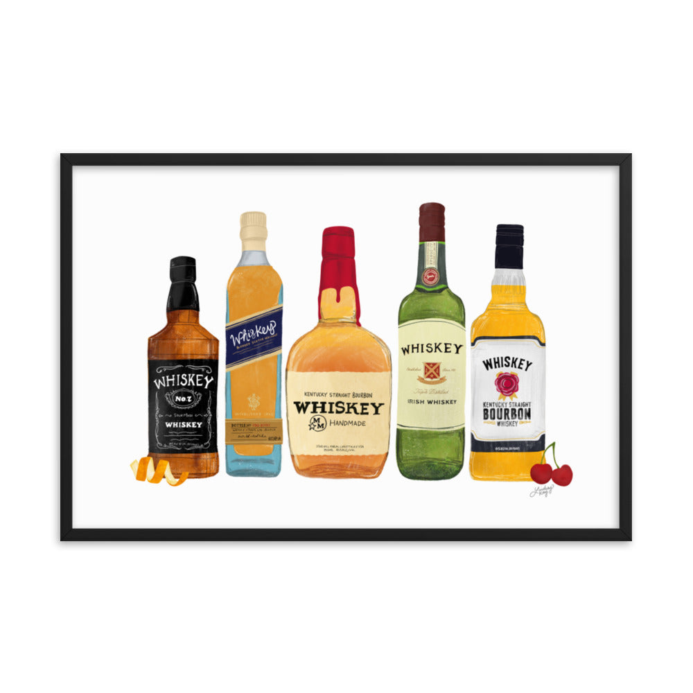 Whiskey Bottlees - Framed Matte Print - Lindsey Kay Collective