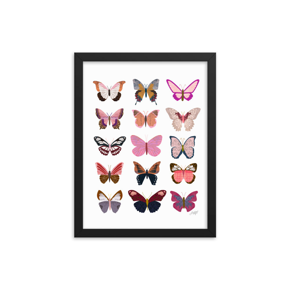 Pink Butterflies Illustration Collage - Framed Matte Print - Lindsey Kay Collective