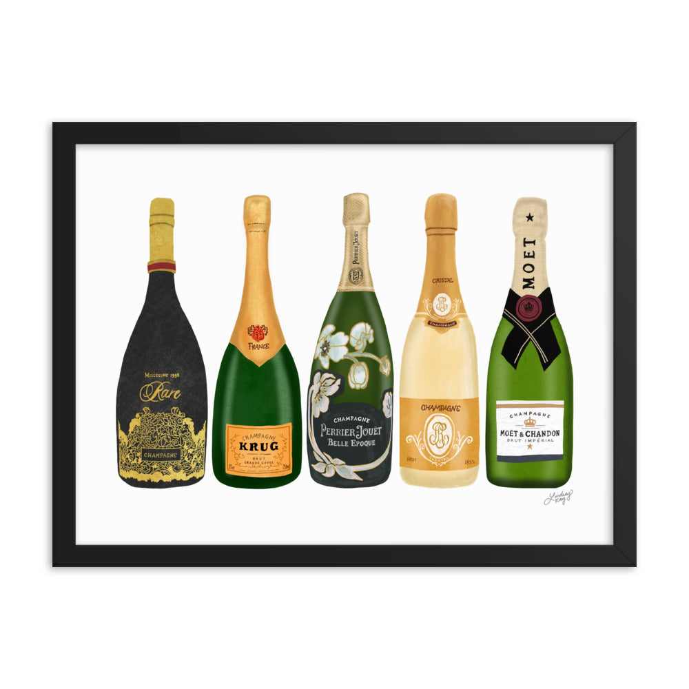 Champagne Bottles Illustration - Framed Matte Print