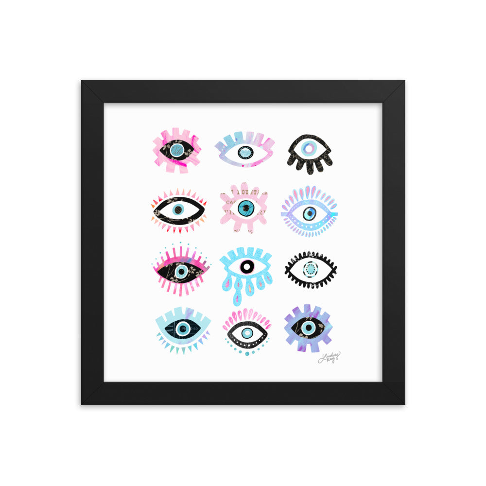 Bright Evil Eyes Illustration - Framed Matte Print