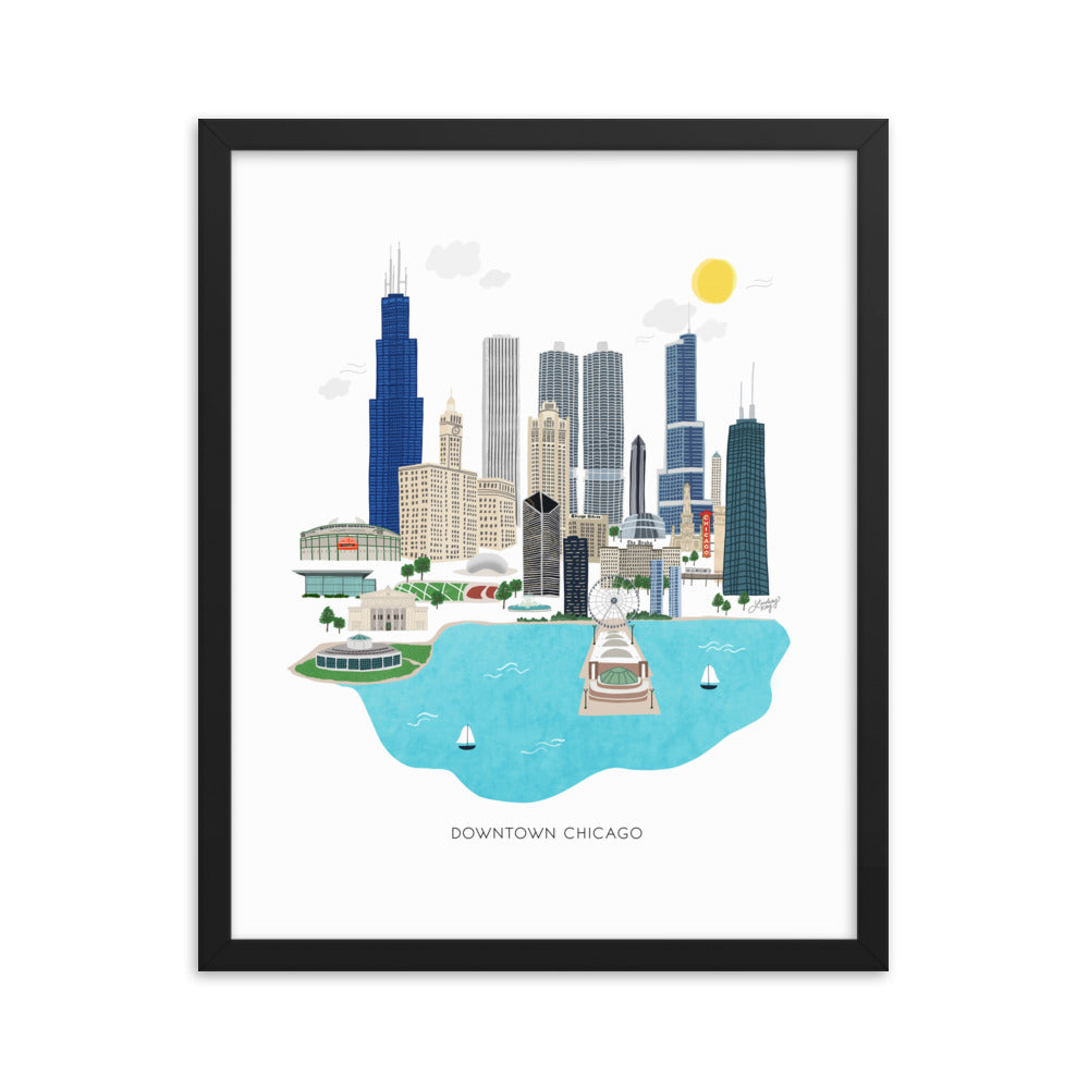 Downtown Chicago Skyline Illustration - Framed Matte Print - Lindsey Kay Collective