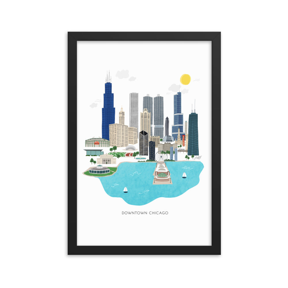 Downtown Chicago Skyline Illustration - Framed Matte Print - Lindsey Kay Collective