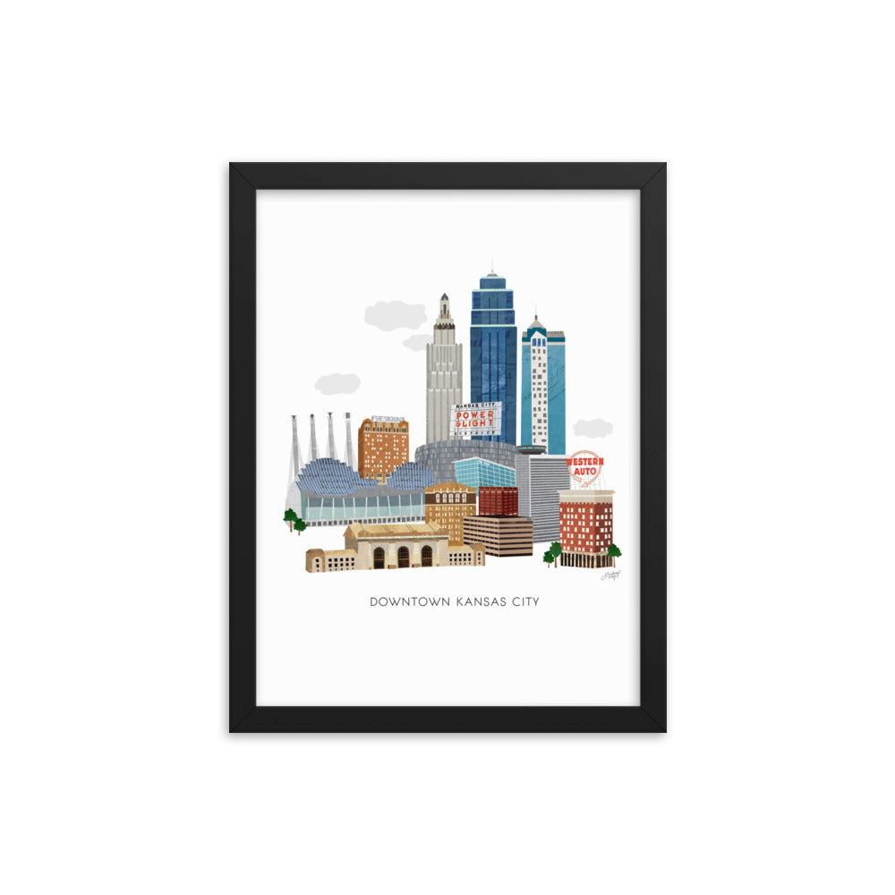 Ilustración del centro de Kansas City - Impresión mate enmarcada
