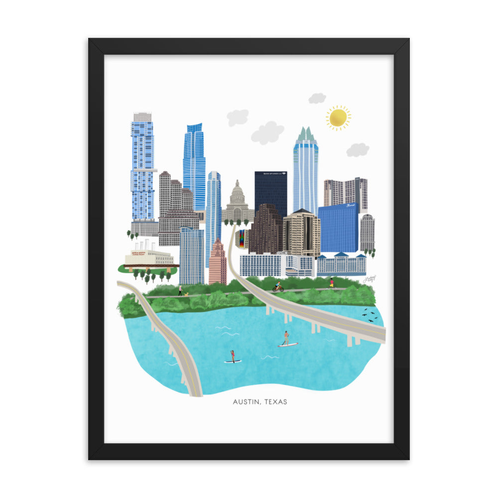 Austin Texas Illustration - Framed Matte Art Print - Lindsey Kay Collective