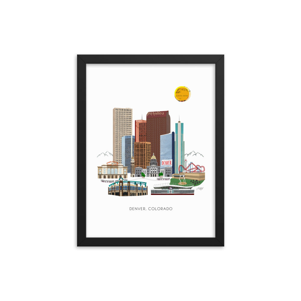 Ilustración del centro de Denver - Impresión mate enmarcada