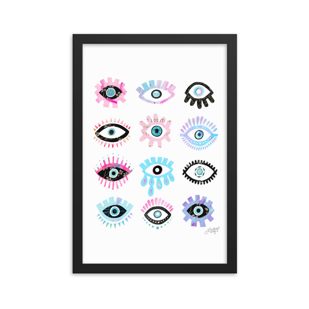Illustration des yeux maléfiques brillants - Impression mate encadrée