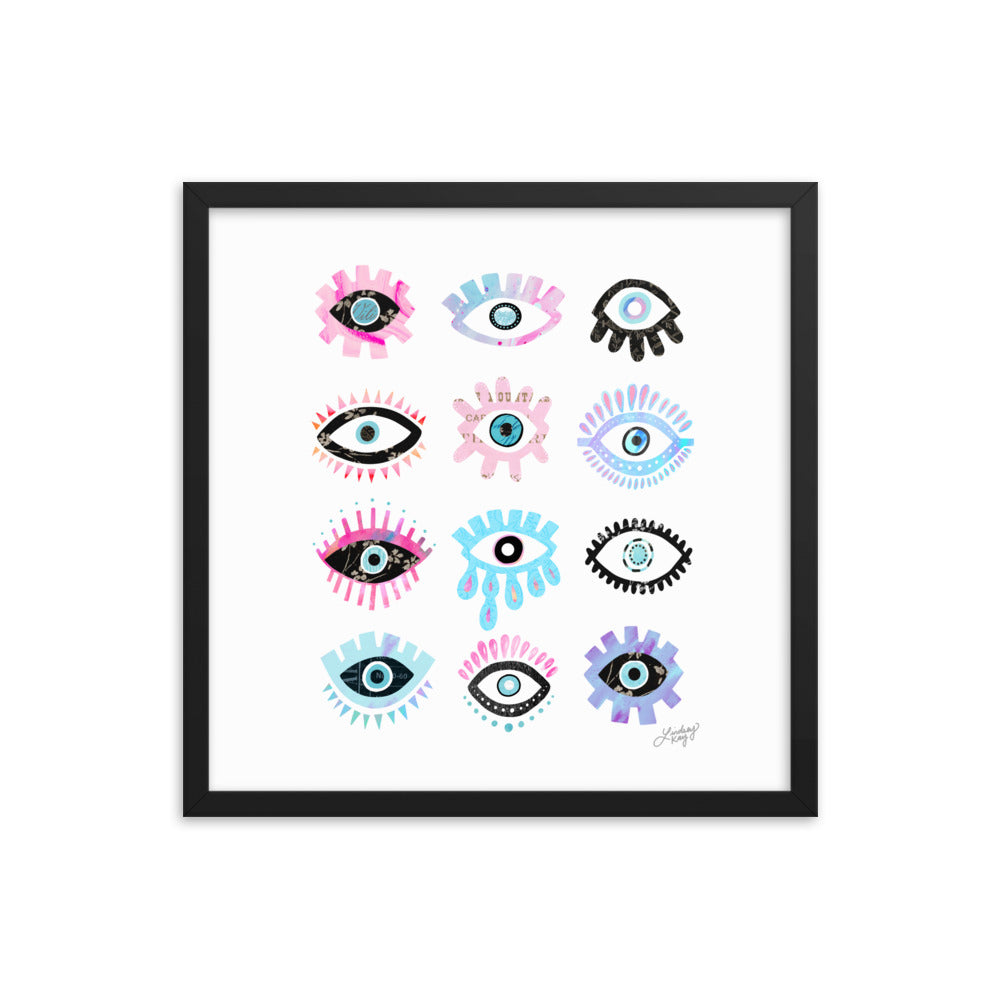 Bright Evil Eyes Illustration - Framed Matte Print