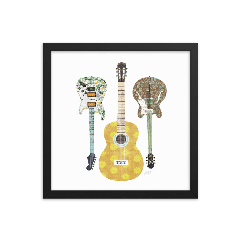 Retro Guitars Collage Illustration - Framed Matte Print - Lindsey Kay Collective