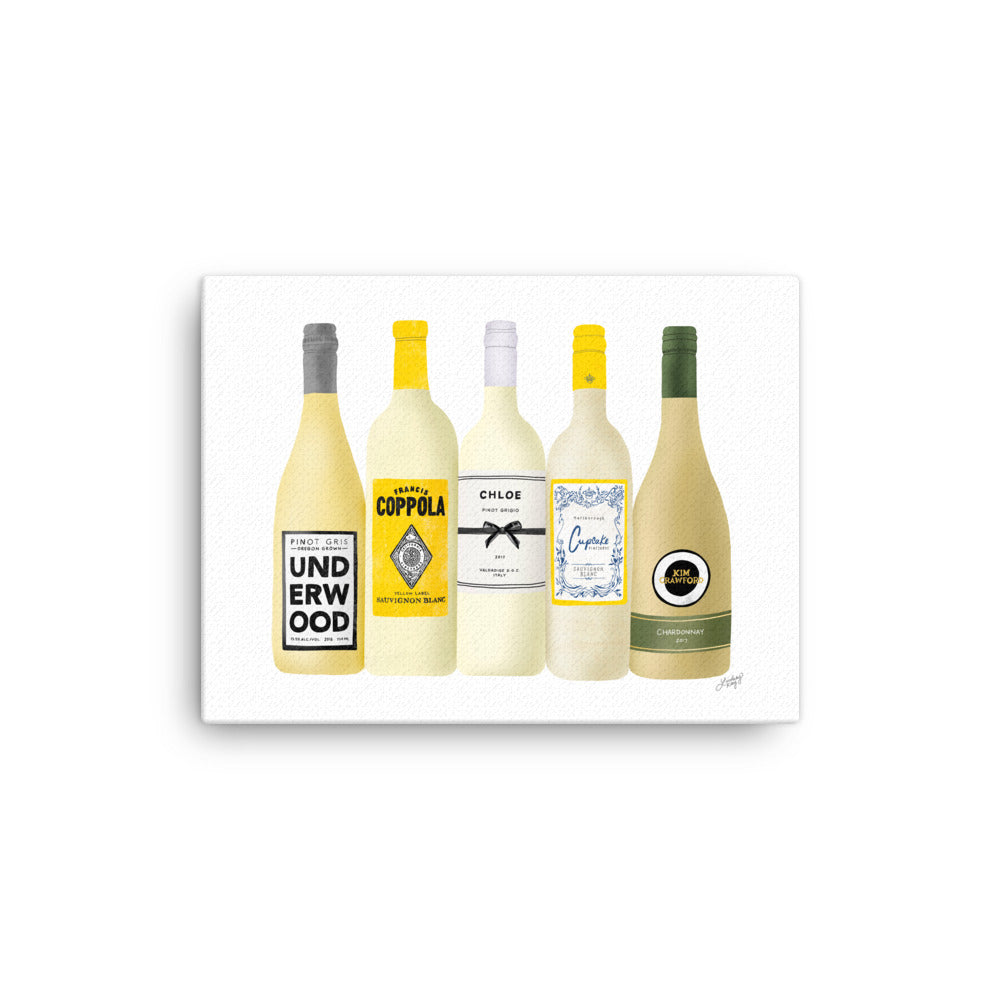 White Wine Bottles Illustration - Canvas