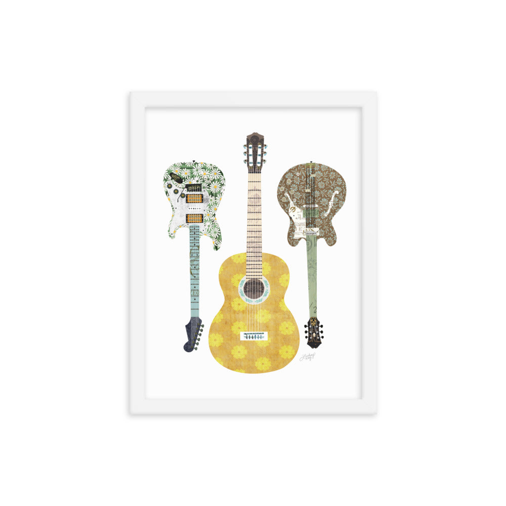 Retro Guitars Collage Illustration - Framed Matte Print - Lindsey Kay Collective