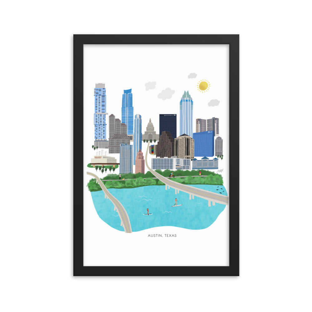 Austin Texas Illustration - Framed Matte Art Print - Lindsey Kay Collective