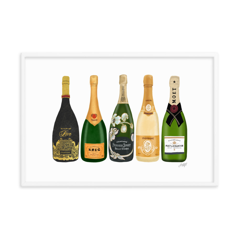 Champagne Bottles Illustration - Framed Matte Print - Lindsey Kay Collective