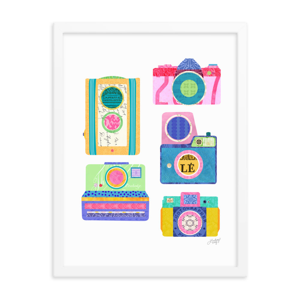 Colorful Cameras Collage - Framed Matte Print - Lindsey Kay Collective