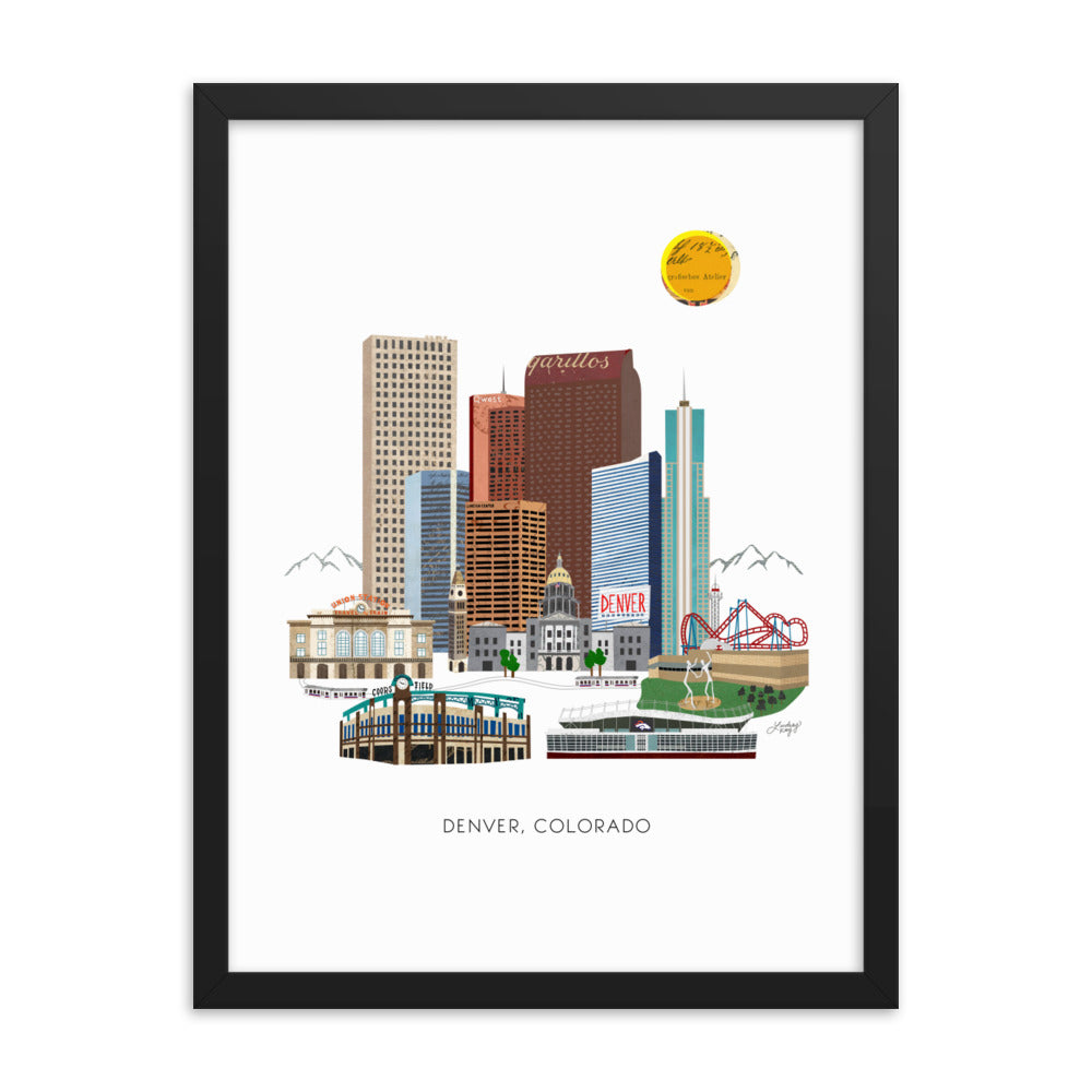 Downtown Denver Skyline Illustration - Framed Matte Print - Lindsey Kay Collective