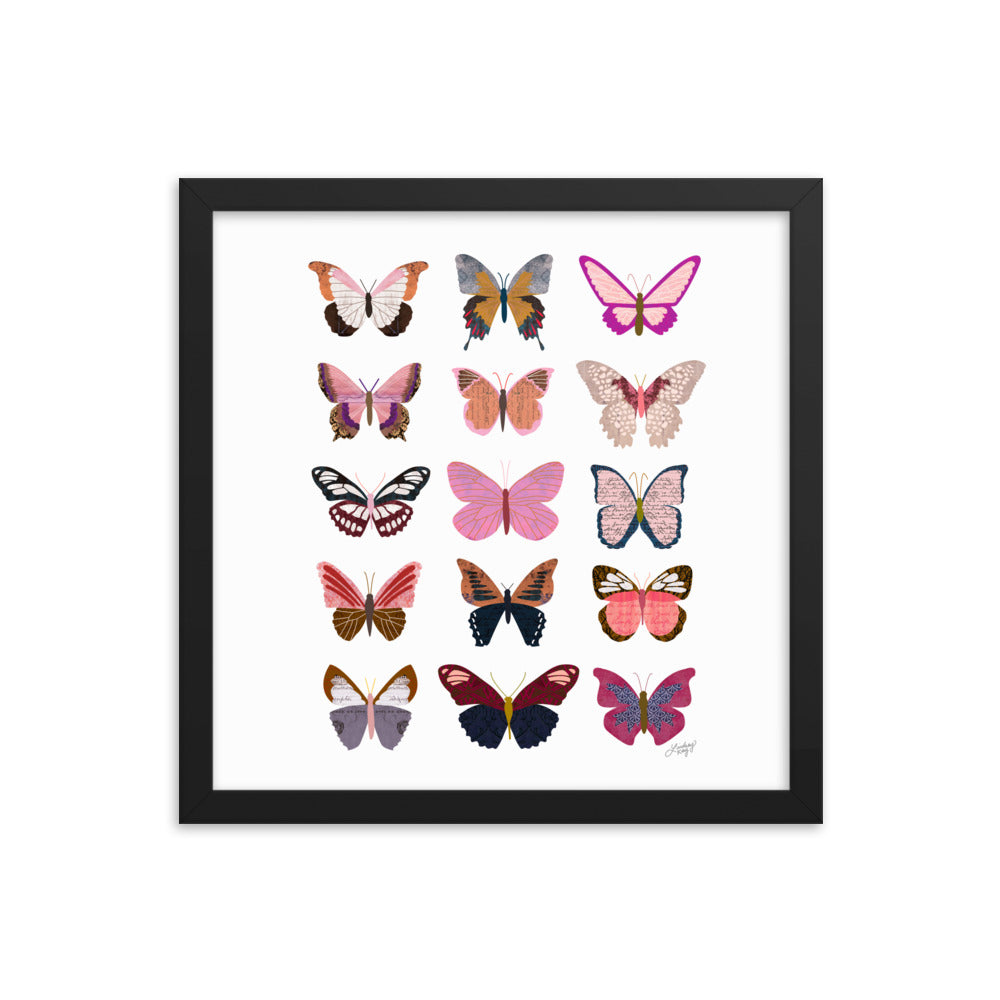 Pink Butterflies Illustration Collage - Framed Matte Print - Lindsey Kay Collective
