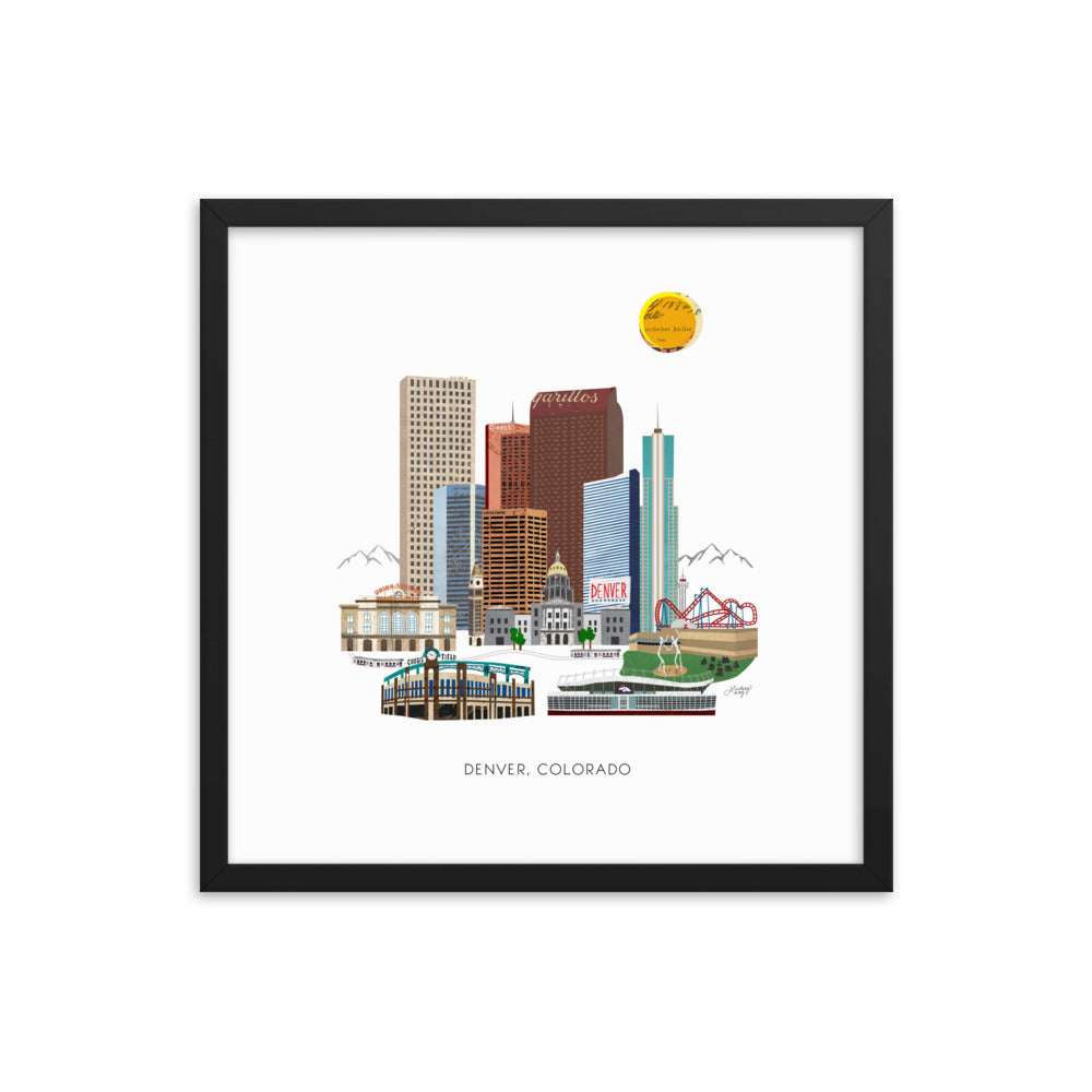 Downtown Denver Skyline Illustration - Framed Matte Print - Lindsey Kay Collective