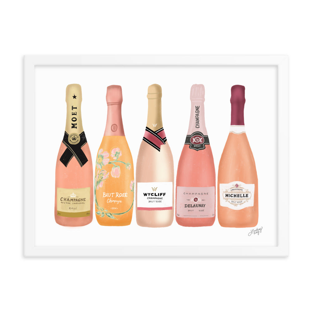 Rose Champagne Bottles Illustration - Framed Matte Poster - Lindsey Kay Collective
